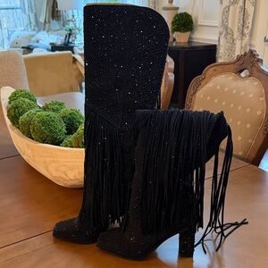 Jessica Simpson Black Fringe Heeled Boots
